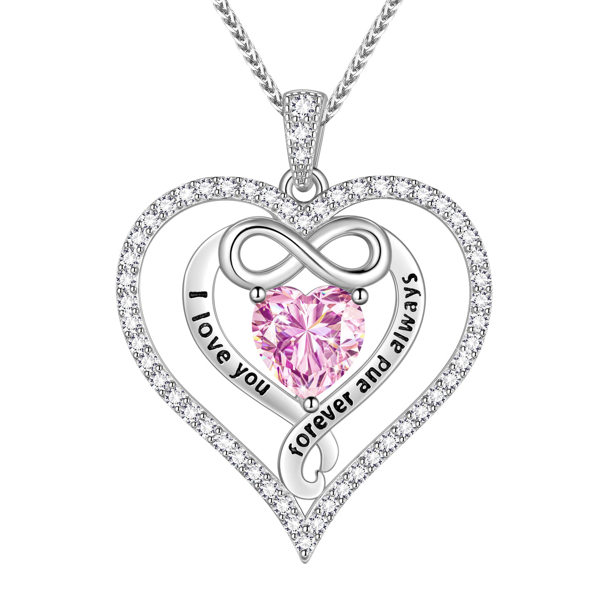 Beautlace 925 Sterling Silver 1CT Heart Moissanite Necklace,I Love You Forever and Always Birthstone Moissanite Jewelry Gift for Women