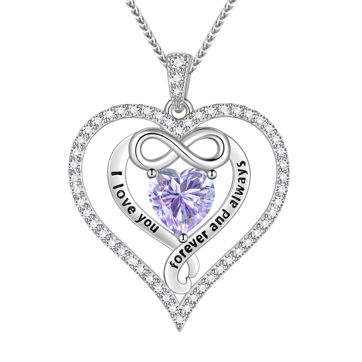 Beautlace 925 Sterling Silver 1CT Heart Moissanite Necklace,I Love You Forever and Always Birthstone Moissanite Jewelry Gift for Women