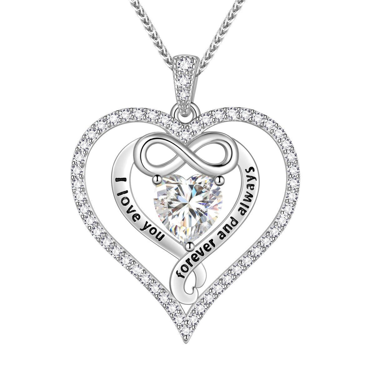 Beautlace 925 Sterling Silver 1CT Heart Moissanite Necklace,I Love You Forever and Always Birthstone Moissanite Jewelry Gift for Women