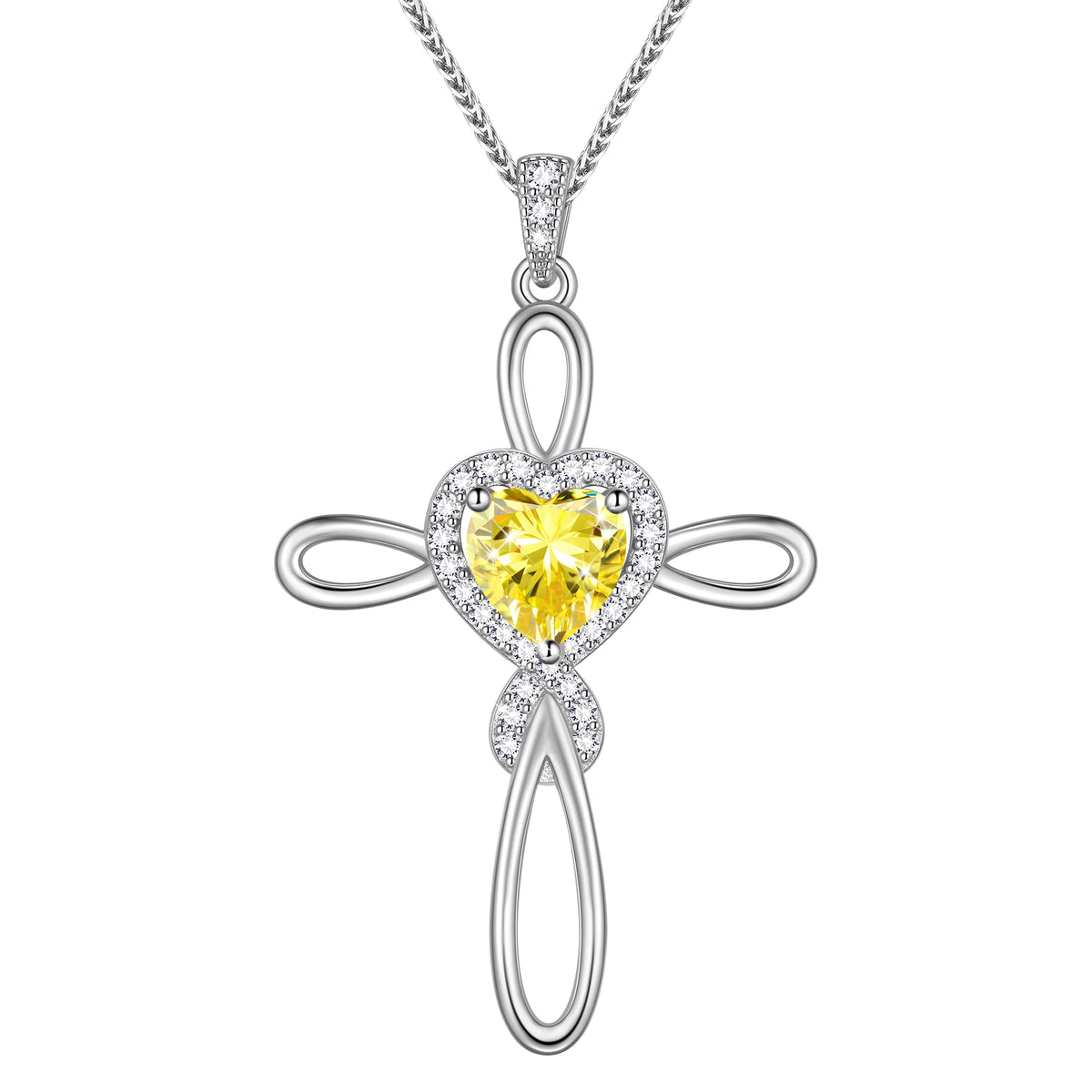 Beautlace 1 Carat Moissanite Cross Necklace,18K White Gold over Stering Silver Heart Birthstone Pendant Necklace Jewelry Birthday Christmas Valentines Gifts for Women