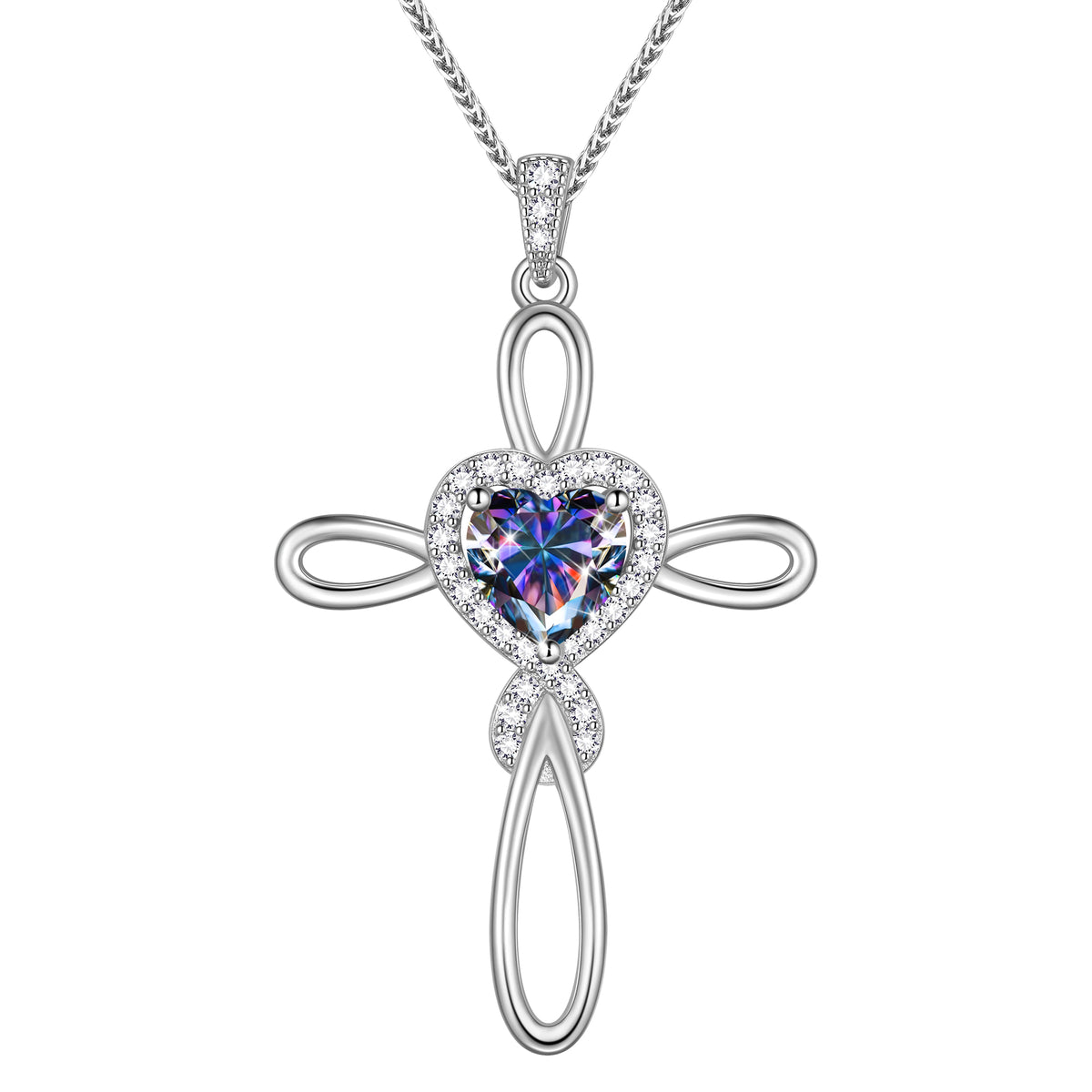 Beautlace 1 Carat Moissanite Cross Necklace,18K White Gold over Stering Silver Heart Birthstone Pendant Necklace Jewelry Birthday Christmas Valentines Gifts for Women