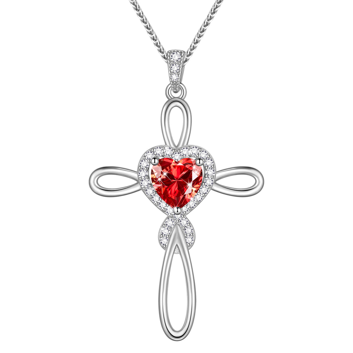 Beautlace 1 Carat Moissanite Cross Necklace,18K White Gold over Stering Silver Heart Birthstone Pendant Necklace Jewelry Birthday Christmas Valentines Gifts for Women