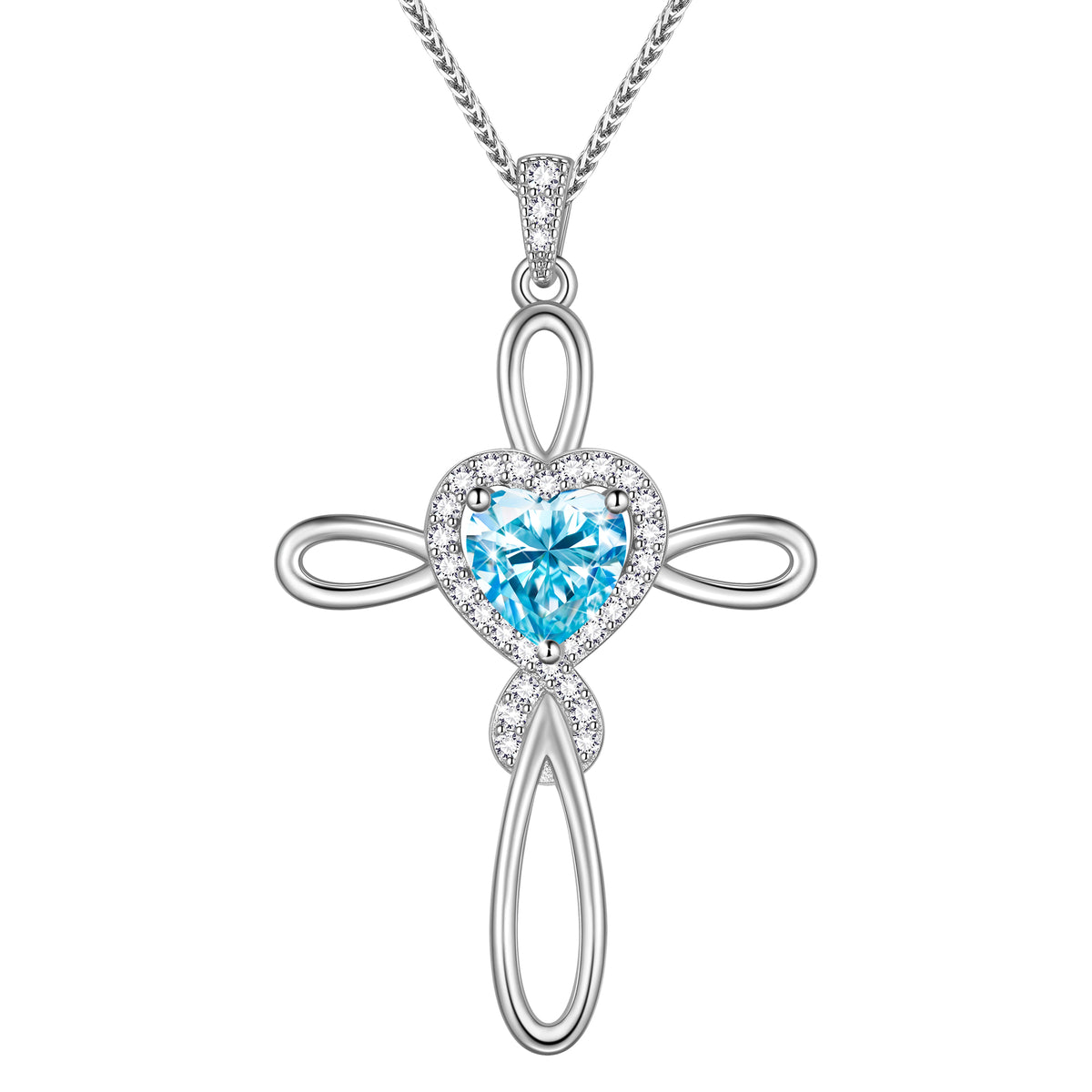 Beautlace 1 Carat Moissanite Cross Necklace,18K White Gold over Stering Silver Heart Birthstone Pendant Necklace Jewelry Birthday Christmas Valentines Gifts for Women