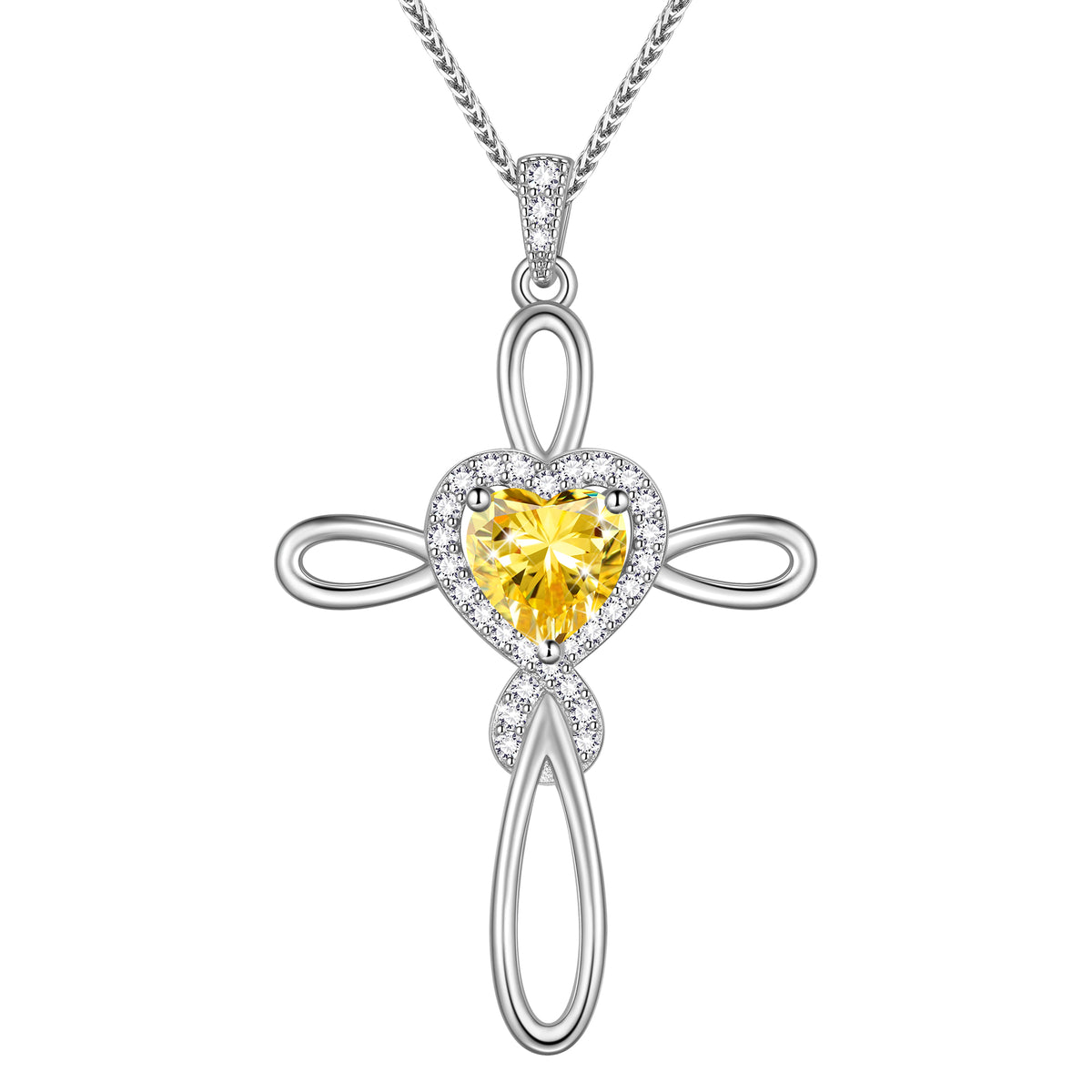 Beautlace 1 Carat Moissanite Cross Necklace,18K White Gold over Stering Silver Heart Birthstone Pendant Necklace Jewelry Birthday Christmas Valentines Gifts for Women