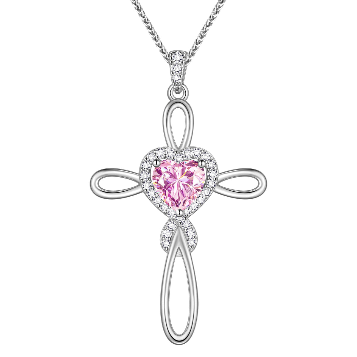 Beautlace 1 Carat Moissanite Cross Necklace,18K White Gold over Stering Silver Heart Birthstone Pendant Necklace Jewelry Birthday Christmas Valentines Gifts for Women