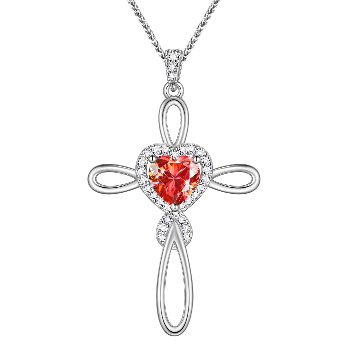 Beautlace 1 Carat Moissanite Cross Necklace,18K White Gold over Stering Silver Heart Birthstone Pendant Necklace Jewelry Birthday Christmas Valentines Gifts for Women
