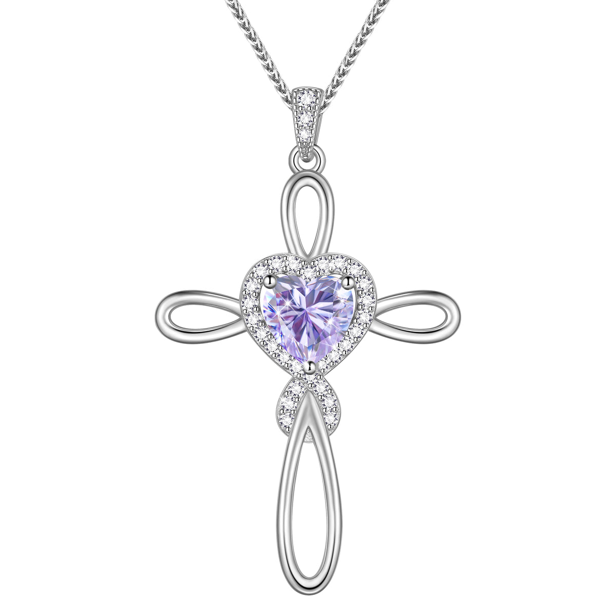 Beautlace 1 Carat Moissanite Cross Necklace,18K White Gold over Stering Silver Heart Birthstone Pendant Necklace Jewelry Birthday Christmas Valentines Gifts for Women