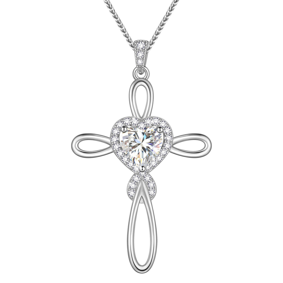 Beautlace 1 Carat Moissanite Cross Necklace,18K White Gold over Stering Silver Heart Birthstone Pendant Necklace Jewelry Birthday Christmas Valentines Gifts for Women