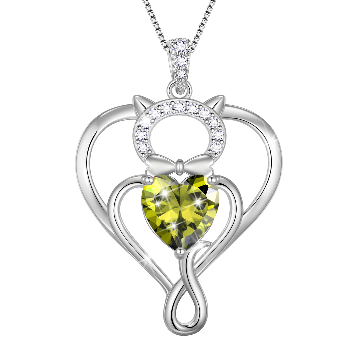 Beautlace 925 Sterling Silver Heart Birthstone Necklace,Cat Pendant Necklace Cute Animal Jewelry Birthday Christmas Valentines Gifts for Women