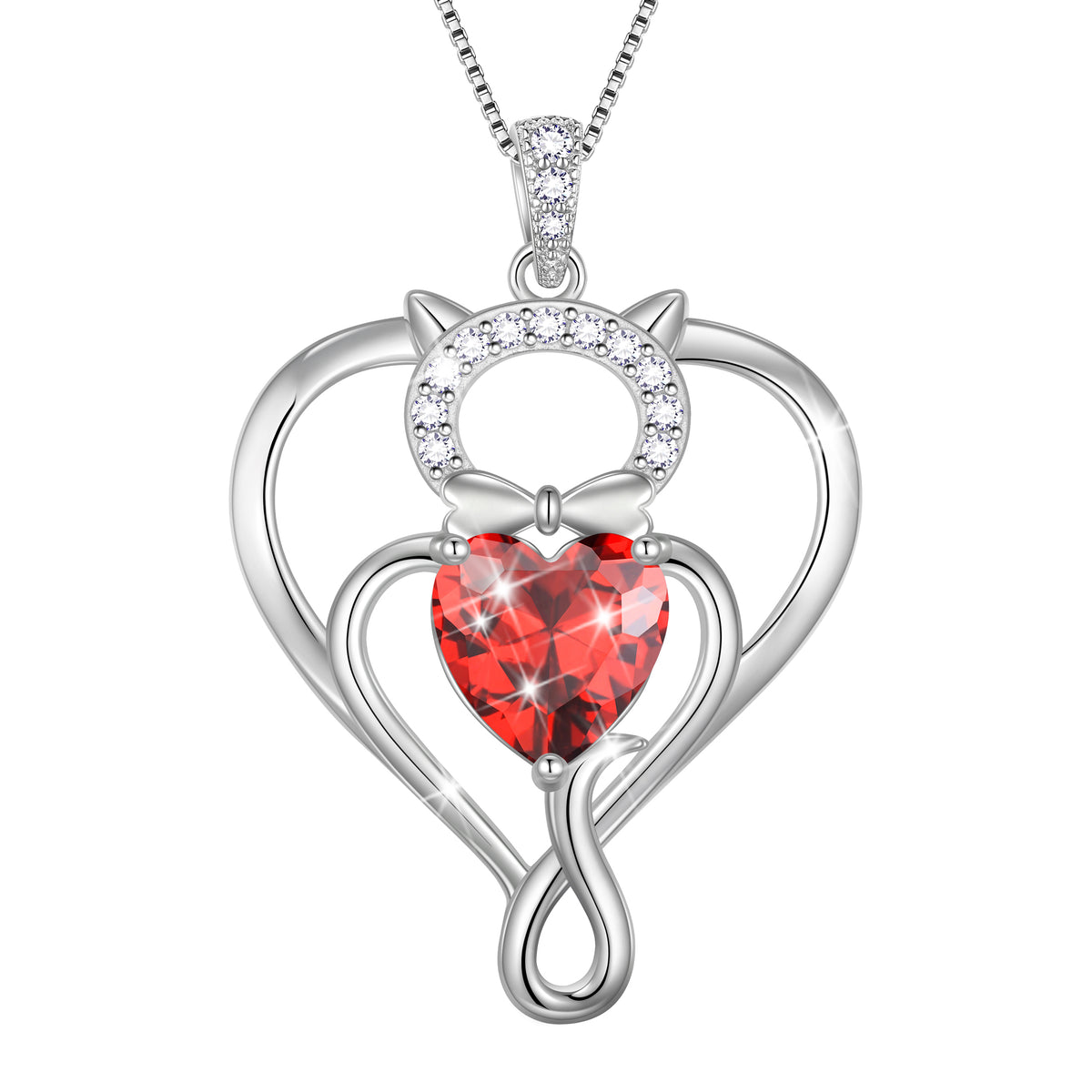Beautlace 925 Sterling Silver Heart Birthstone Necklace,Cat Pendant Necklace Cute Animal Jewelry Birthday Christmas Valentines Gifts for Women