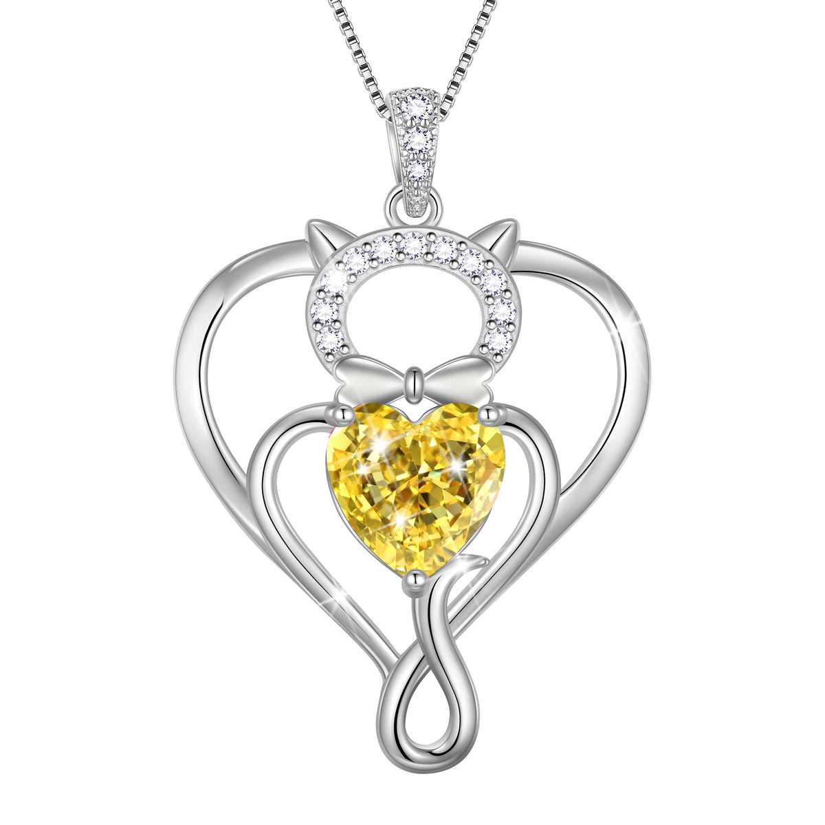 Beautlace 925 Sterling Silver Heart Birthstone Necklace,Cat Pendant Necklace Cute Animal Jewelry Birthday Christmas Valentines Gifts for Women