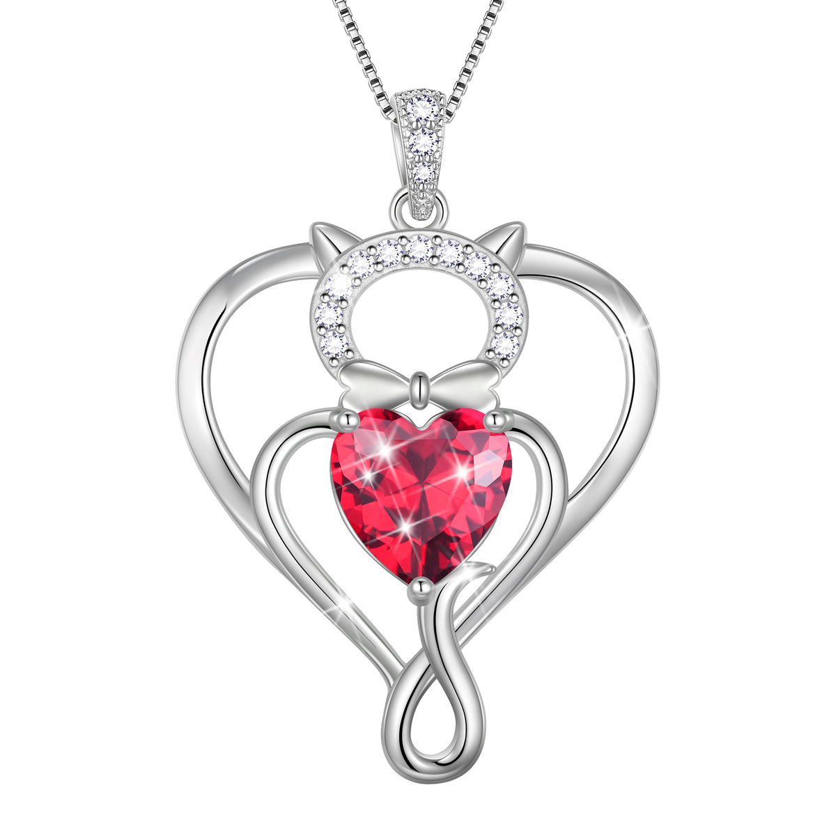 Beautlace 925 Sterling Silver Heart Birthstone Necklace,Cat Pendant Necklace Cute Animal Jewelry Birthday Christmas Valentines Gifts for Women