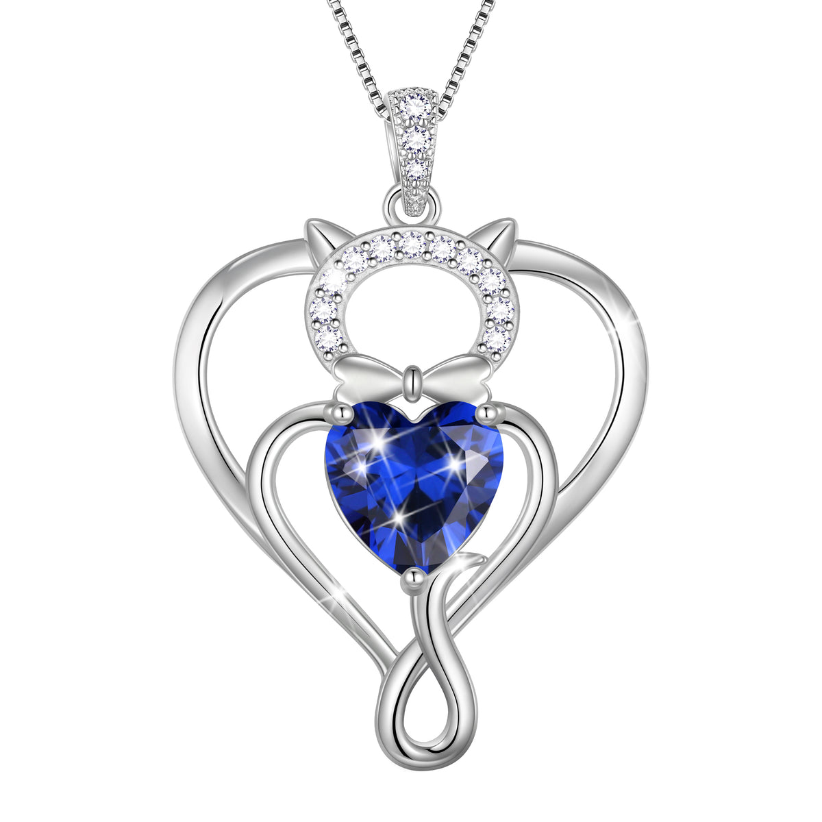 Beautlace 925 Sterling Silver Heart Birthstone Necklace,Cat Pendant Necklace Cute Animal Jewelry Birthday Christmas Valentines Gifts for Women