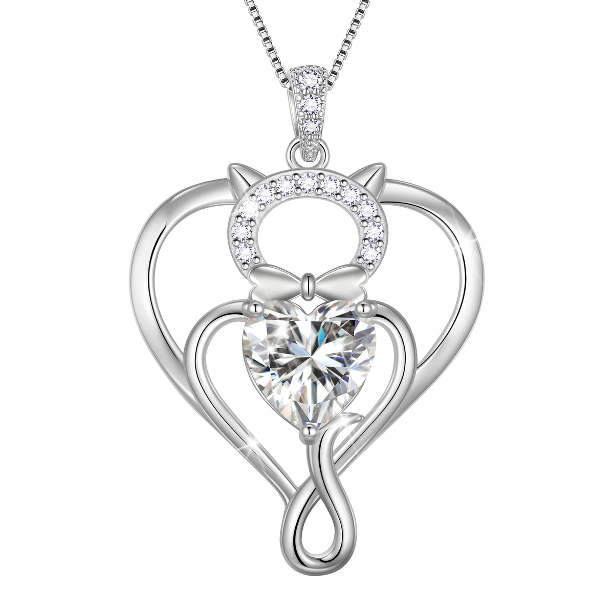 Beautlace 925 Sterling Silver Heart Birthstone Necklace,Cat Pendant Necklace Cute Animal Jewelry Birthday Christmas Valentines Gifts for Women