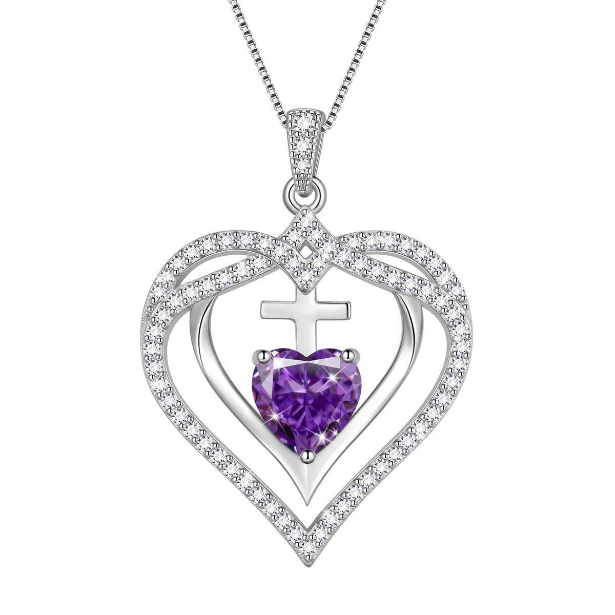 925 Sterling Silver Cross Necklace,March Birthstone Heart Pendant Necklace Jewelry Birthday Christmas Mothers Day Gifts for Women Mom