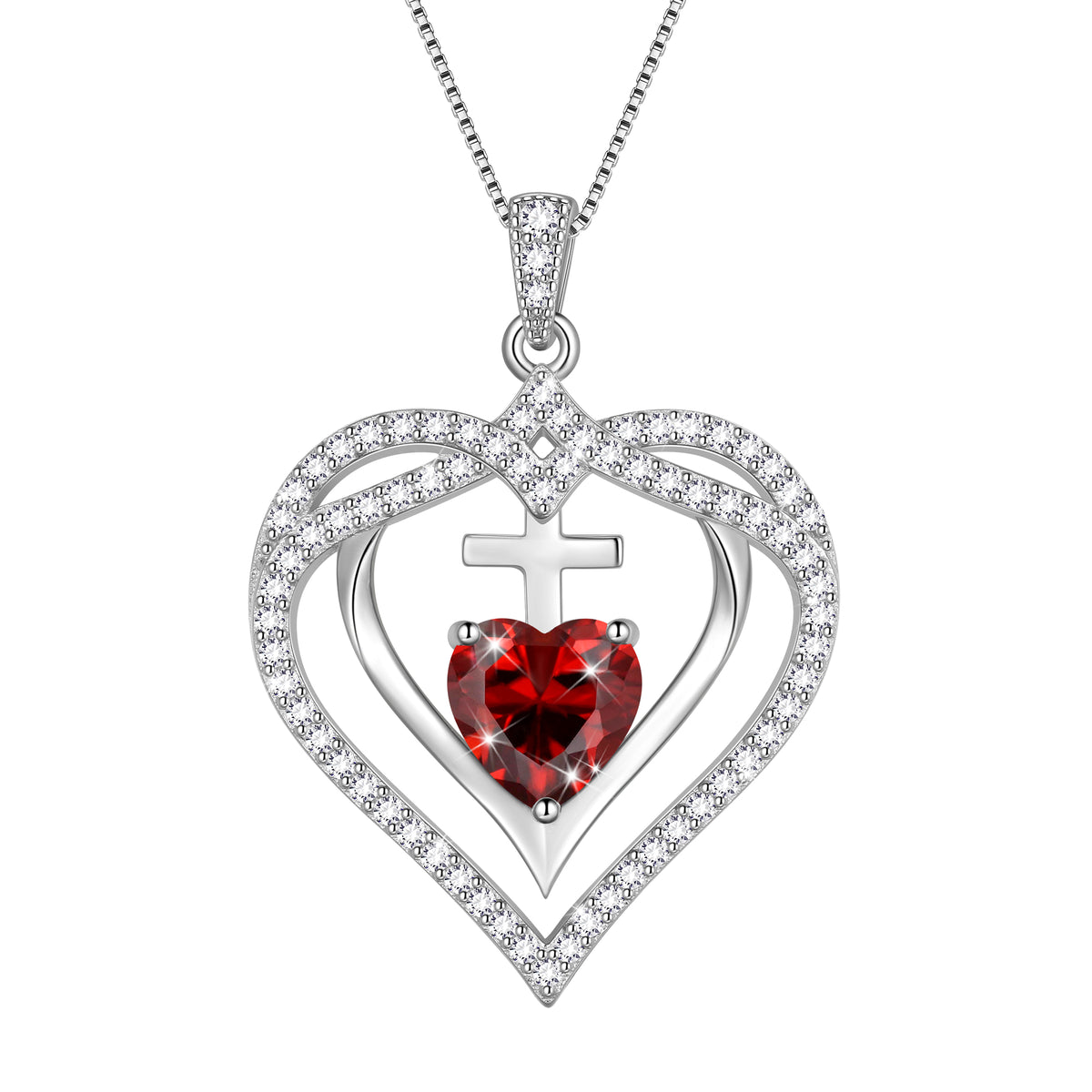 925 Sterling Silver Cross Necklace,March Birthstone Heart Pendant Necklace Jewelry Birthday Christmas Mothers Day Gifts for Women Mom