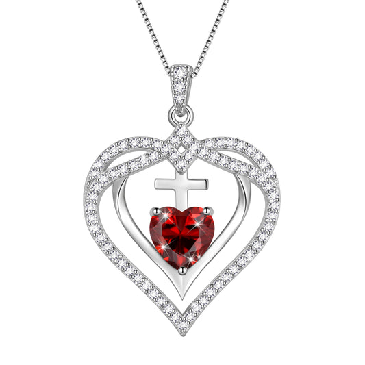 925 Sterling Silver Cross Necklace,March Birthstone Heart Pendant Necklace Jewelry Birthday Christmas Mothers Day Gifts for Women Mom