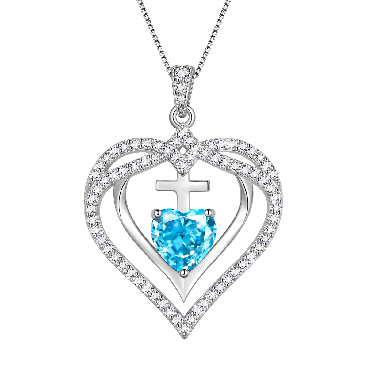 925 Sterling Silver Cross Necklace,March Birthstone Heart Pendant Necklace Jewelry Birthday Christmas Mothers Day Gifts for Women Mom