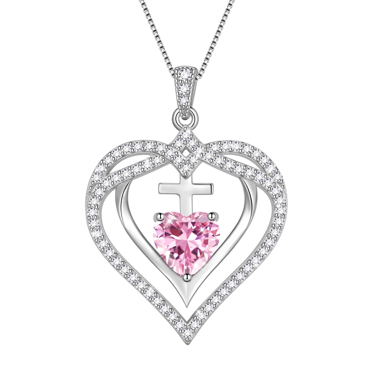 925 Sterling Silver Cross Necklace,March Birthstone Heart Pendant Necklace Jewelry Birthday Christmas Mothers Day Gifts for Women Mom