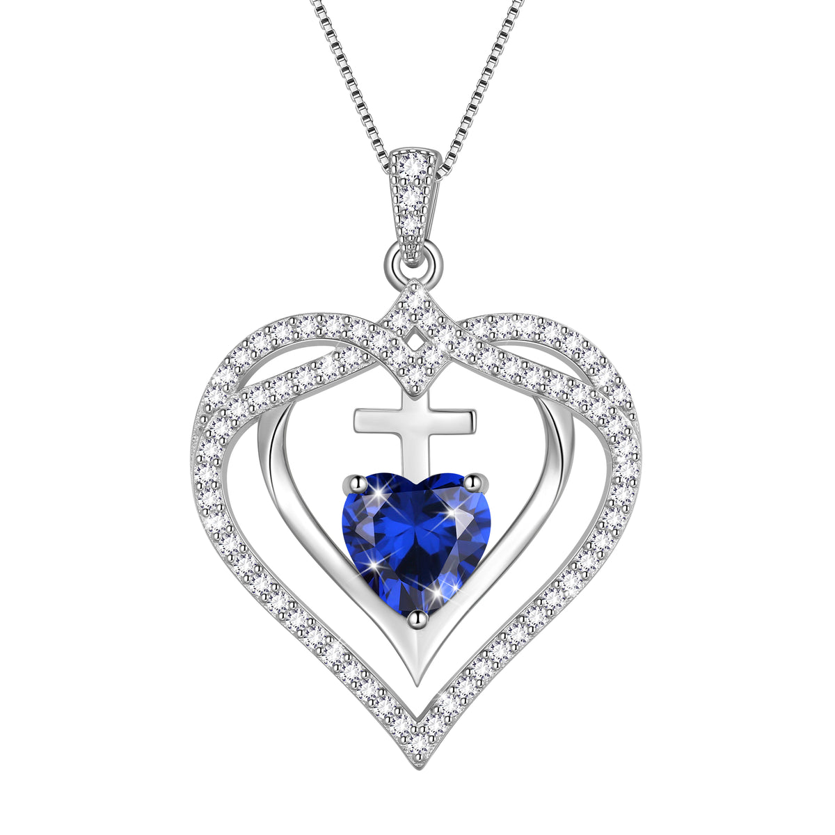 925 Sterling Silver Cross Necklace,March Birthstone Heart Pendant Necklace Jewelry Birthday Christmas Mothers Day Gifts for Women Mom