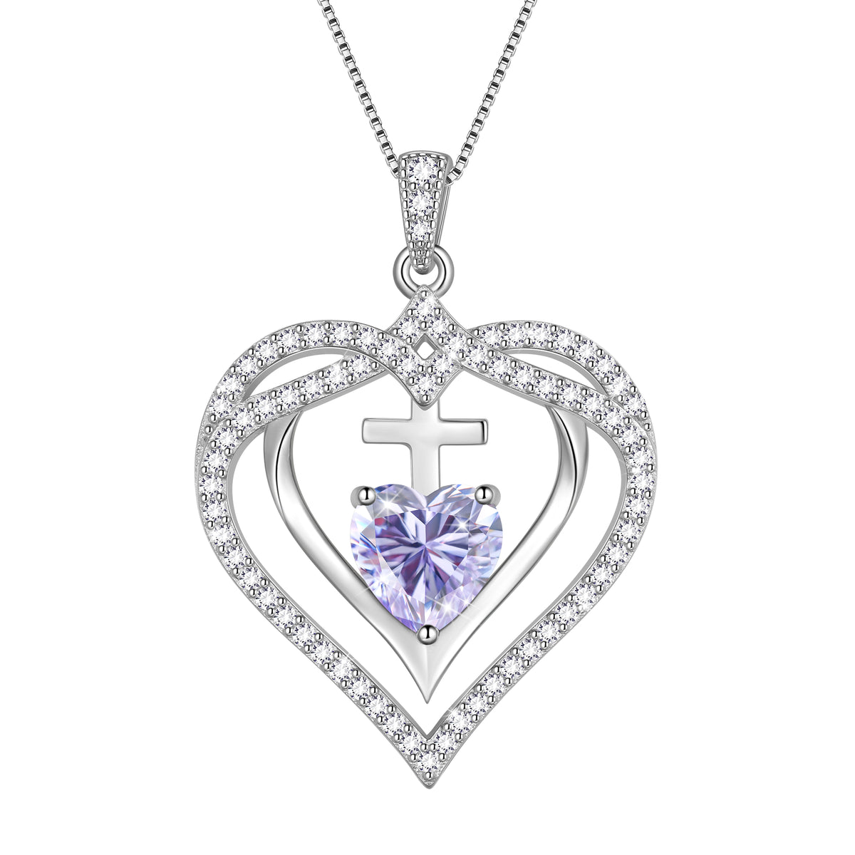 925 Sterling Silver Cross Necklace,March Birthstone Heart Pendant Necklace Jewelry Birthday Christmas Mothers Day Gifts for Women Mom