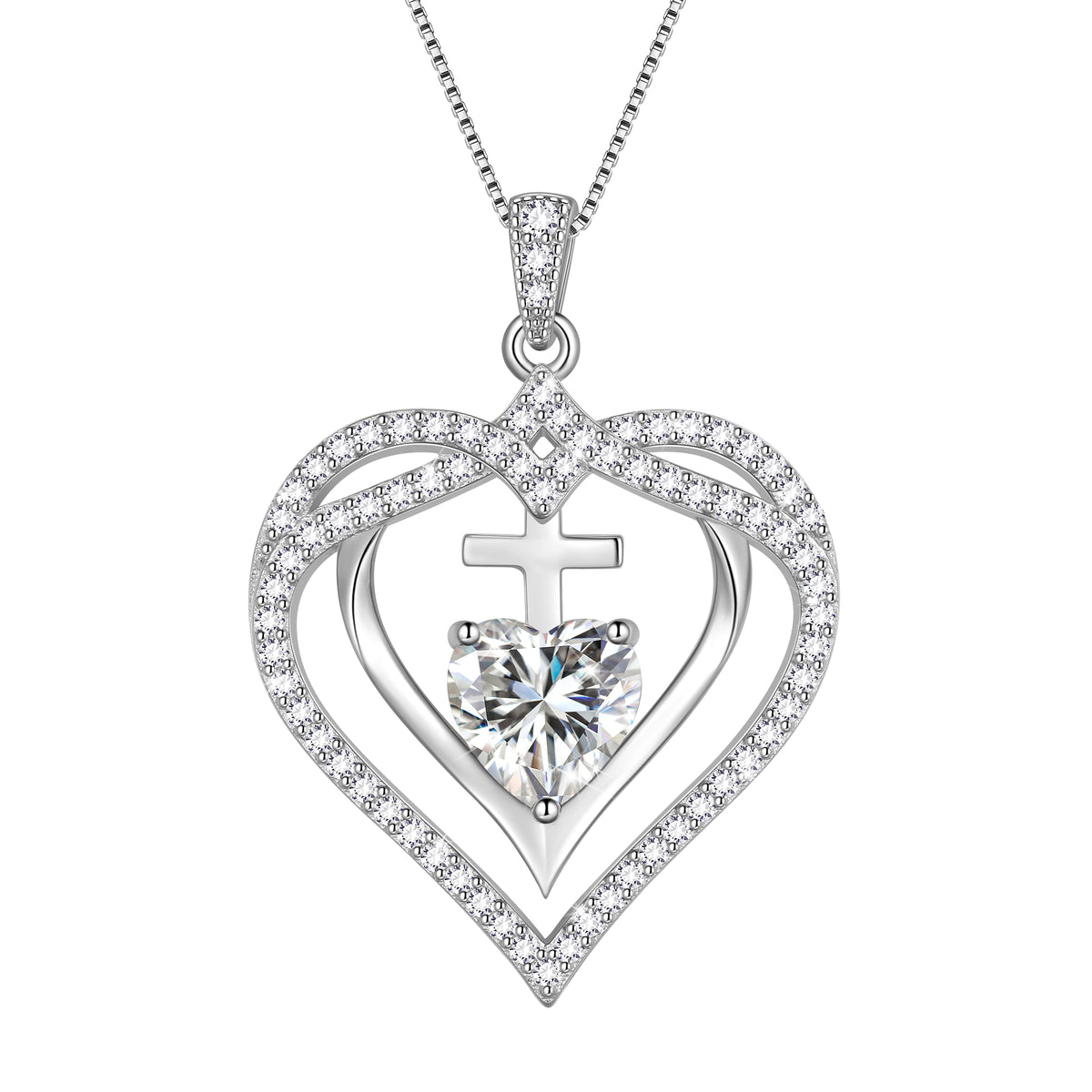 925 Sterling Silver Cross Necklace,March Birthstone Heart Pendant Necklace Jewelry Birthday Christmas Mothers Day Gifts for Women Mom