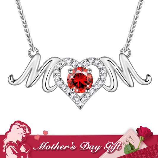 Mom Pendant Necklace 925 Sterling Silver Love Heart May Emerald Birthstone Necklace Mother's Day Birthday Jewelry Gifts for Mom Women Grandma