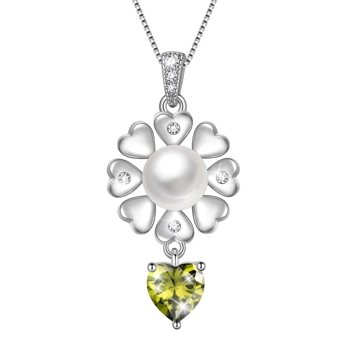 Flower Natural Pearl Necklace,925 Sterling Silver Heart Birthstone Pendant Necklace Birthday Anniversary Christmas Jewelry Gifts for Women / Wife / Lovers