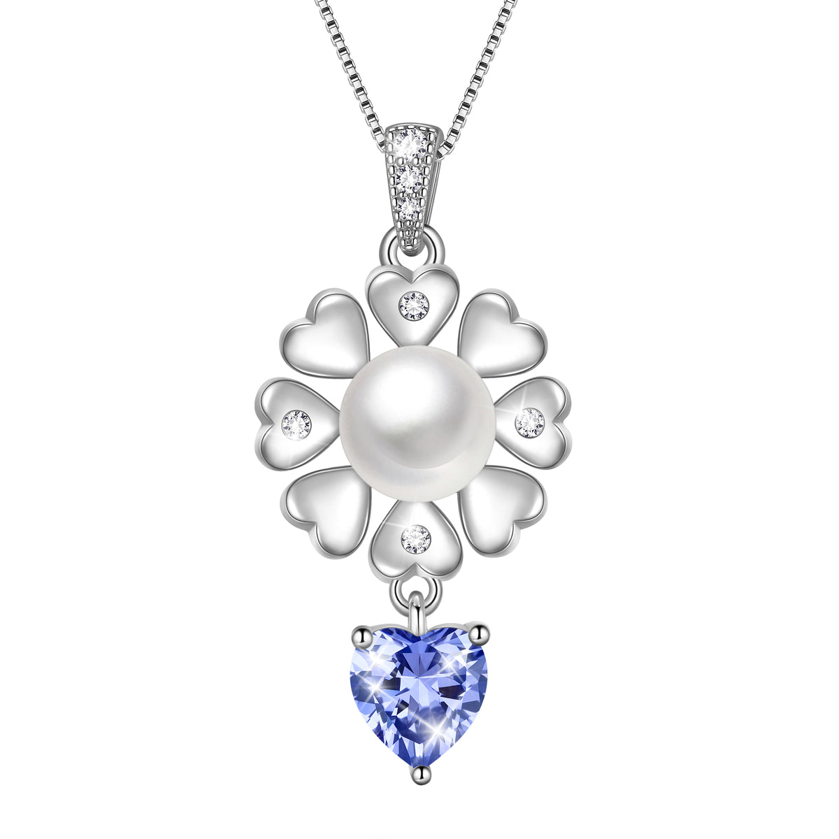Flower Natural Pearl Necklace,925 Sterling Silver Heart Birthstone Pendant Necklace Birthday Anniversary Christmas Jewelry Gifts for Women / Wife / Lovers