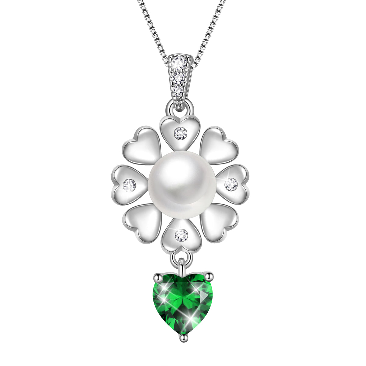 Flower Natural Pearl Necklace,925 Sterling Silver Heart Birthstone Pendant Necklace Birthday Anniversary Christmas Jewelry Gifts for Women / Wife / Lovers
