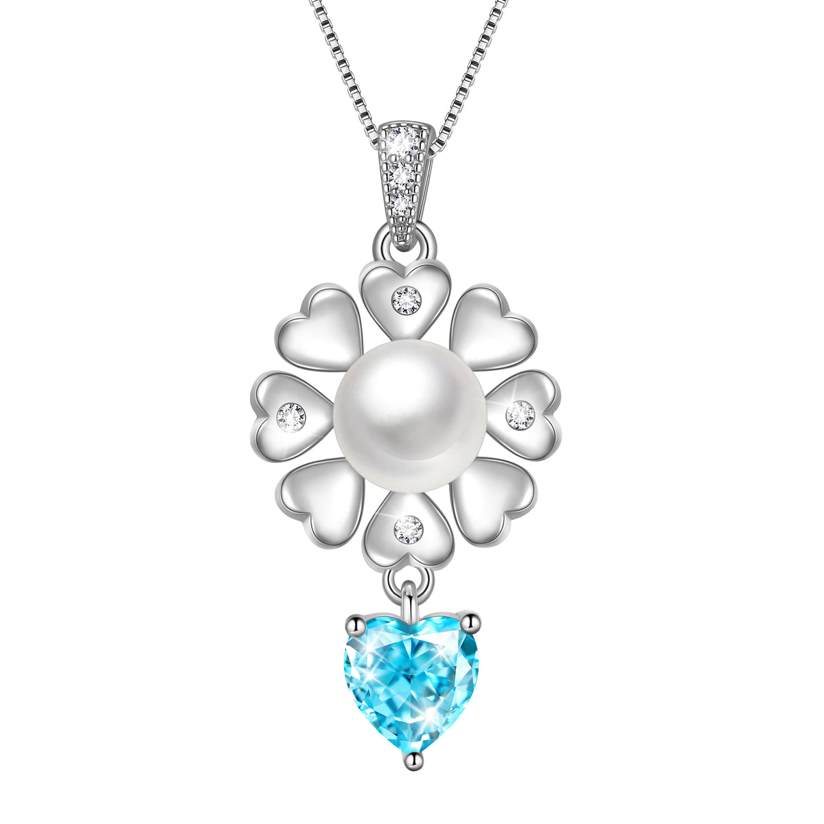 Flower Natural Pearl Necklace,925 Sterling Silver Heart Birthstone Pendant Necklace Birthday Anniversary Christmas Jewelry Gifts for Women / Wife / Lovers