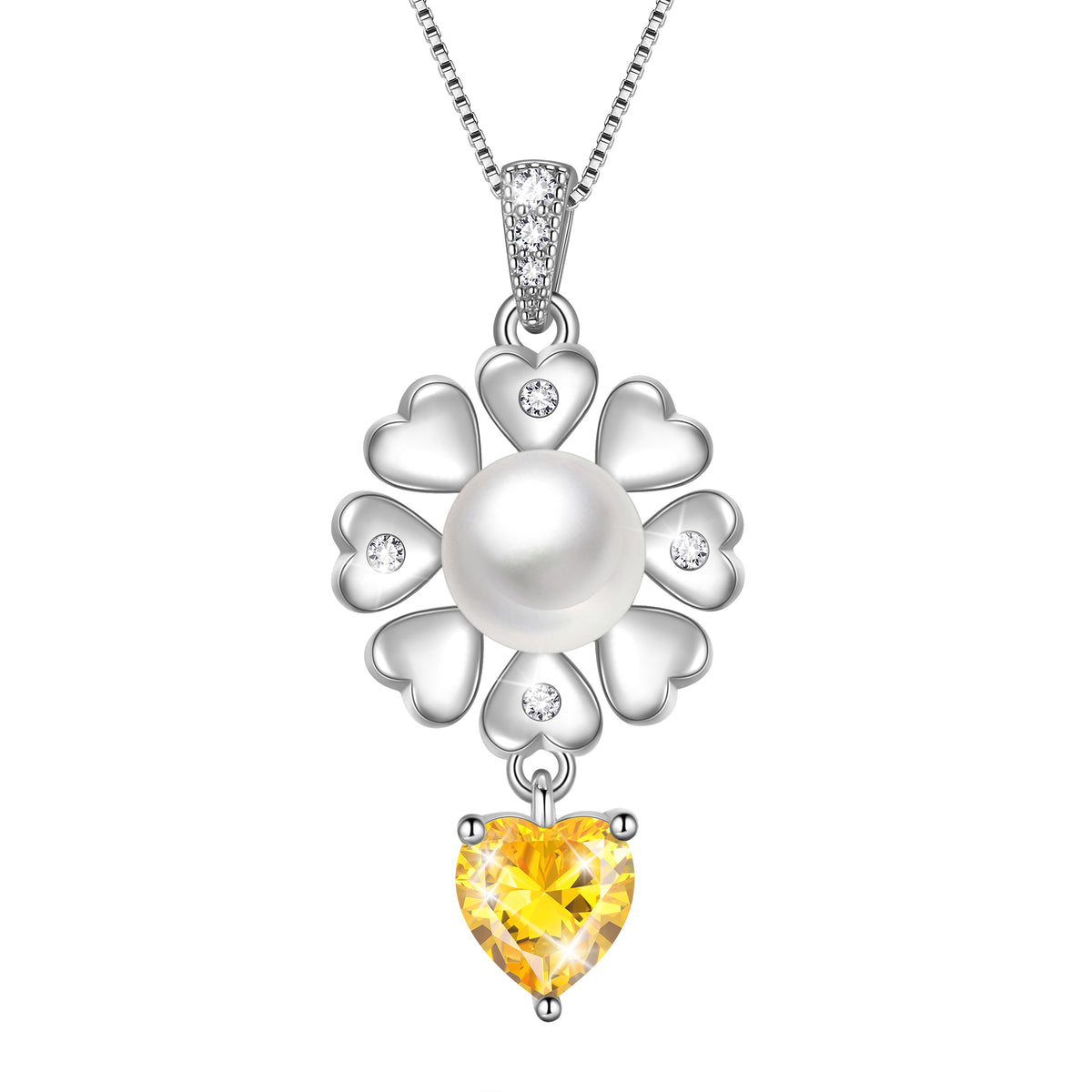 Flower Natural Pearl Necklace,925 Sterling Silver Heart Birthstone Pendant Necklace Birthday Anniversary Christmas Jewelry Gifts for Women / Wife / Lovers