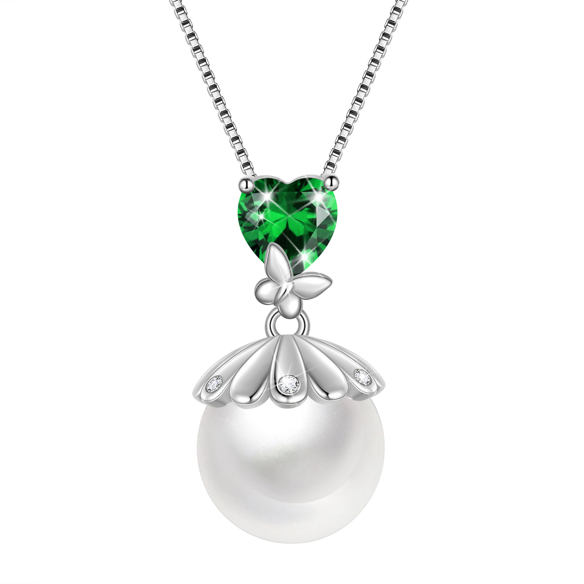 10mm Natural Pearl Heart Necklace,925 Sterling Silver Heart Birthstone Butterfly Pendant Necklace Birthday Anniversary Christmas Jewelry Gifts for Women / Wife / Lovers