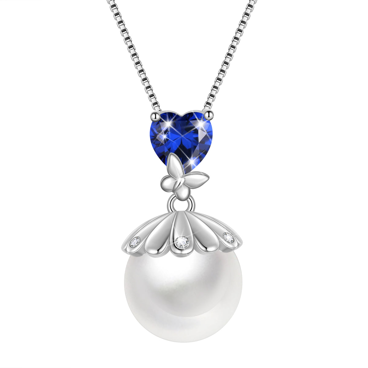10mm Natural Pearl Heart Necklace,925 Sterling Silver Heart Birthstone Butterfly Pendant Necklace Birthday Anniversary Christmas Jewelry Gifts for Women / Wife / Lovers