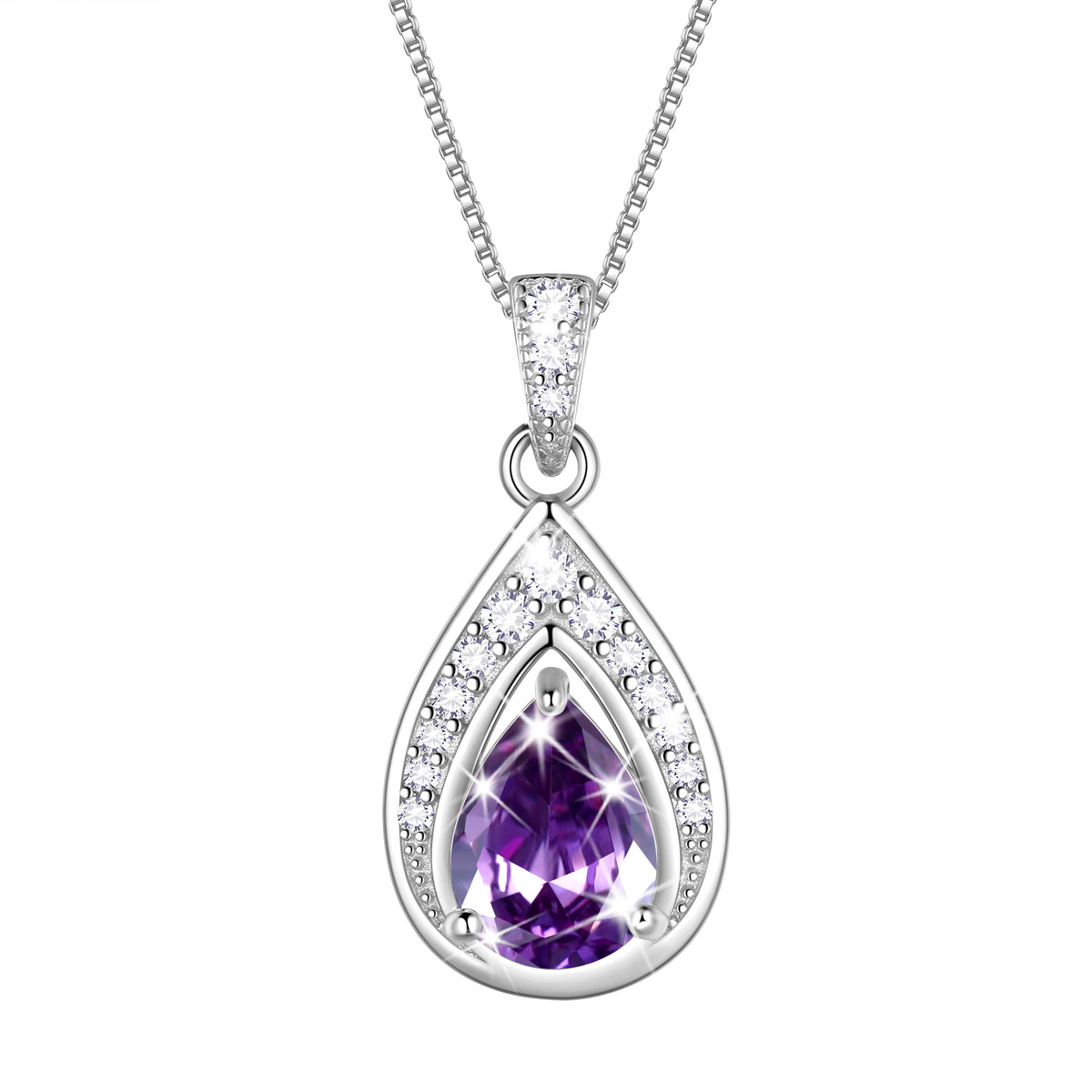925 Sterling Silver Teardrop Birthstone Necklace,Pear Cut Pendant Necklace Jewelry Birthday Christmas Gifts for Women/ Wife /Lover