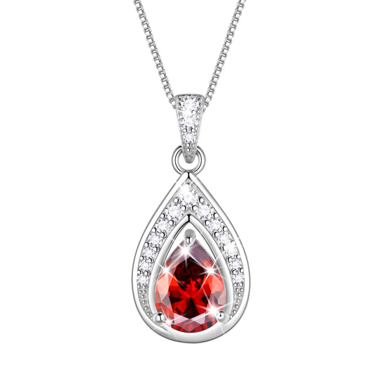 925 Sterling Silver Teardrop Birthstone Necklace,Pear Cut Pendant Necklace Jewelry Birthday Christmas Gifts for Women/ Wife /Lover