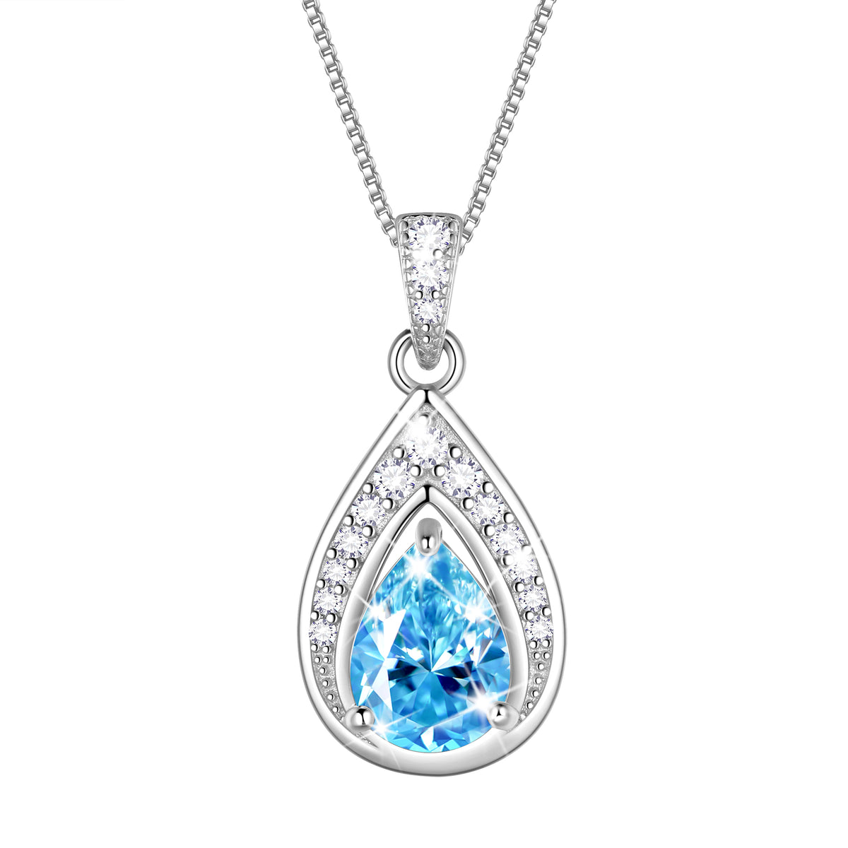 925 Sterling Silver Teardrop Birthstone Necklace,Pear Cut Pendant Necklace Jewelry Birthday Christmas Gifts for Women/ Wife /Lover