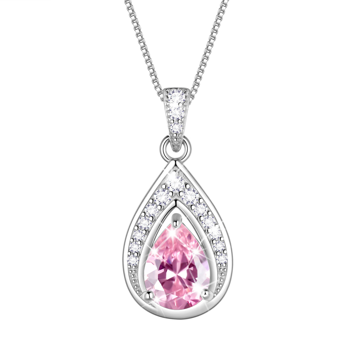 925 Sterling Silver Teardrop Birthstone Necklace,Pear Cut Pendant Necklace Jewelry Birthday Christmas Gifts for Women/ Wife /Lover