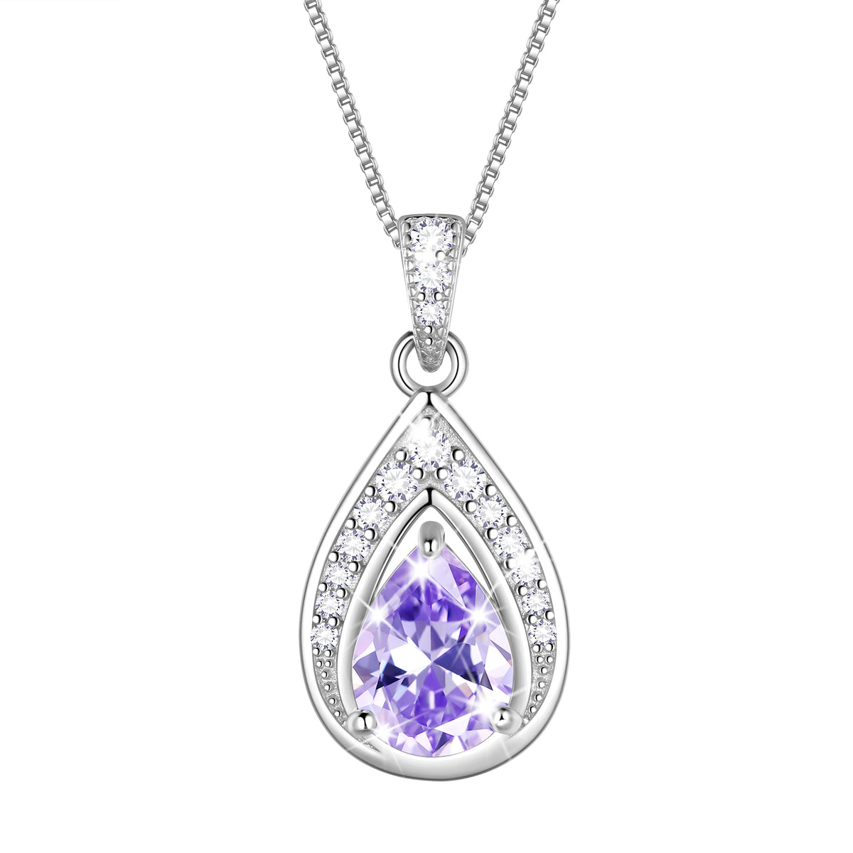 925 Sterling Silver Teardrop Birthstone Necklace,Pear Cut Pendant Necklace Jewelry Birthday Christmas Gifts for Women/ Wife /Lover