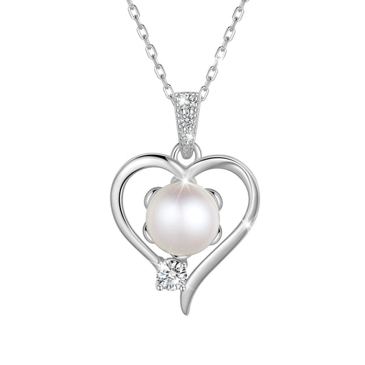 Fasjewly 925 Sterling Silver Heart Necklace, Natural 6mm Pearl Pendant Necklace Jewelry,Birthday Christmas Anniversary Gift for Women/Mom/Wife