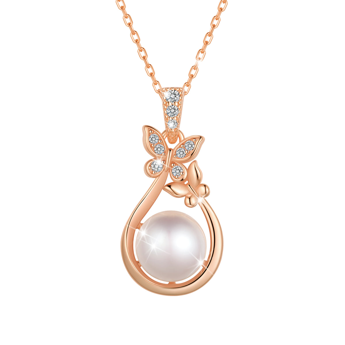 Fasjewly 925 Sterling Silver Butterfly Necklace, Natural 7mm Pearl Pendant Necklace Jewelry,Birthday Christmas Anniversary Gift for Women/Mom/Wife
