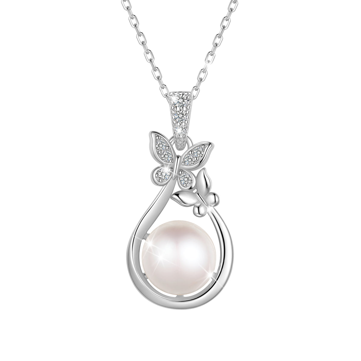 Fasjewly 925 Sterling Silver Butterfly Necklace, Natural 7mm Pearl Pendant Necklace Jewelry,Birthday Christmas Anniversary Gift for Women/Mom/Wife
