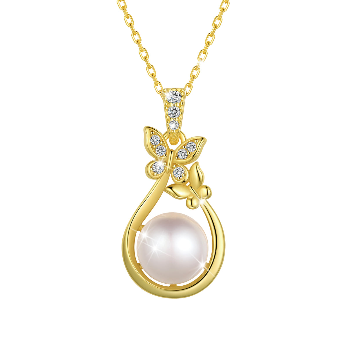 Fasjewly 925 Sterling Silver Butterfly Necklace, Natural 7mm Pearl Pendant Necklace Jewelry,Birthday Christmas Anniversary Gift for Women/Mom/Wife
