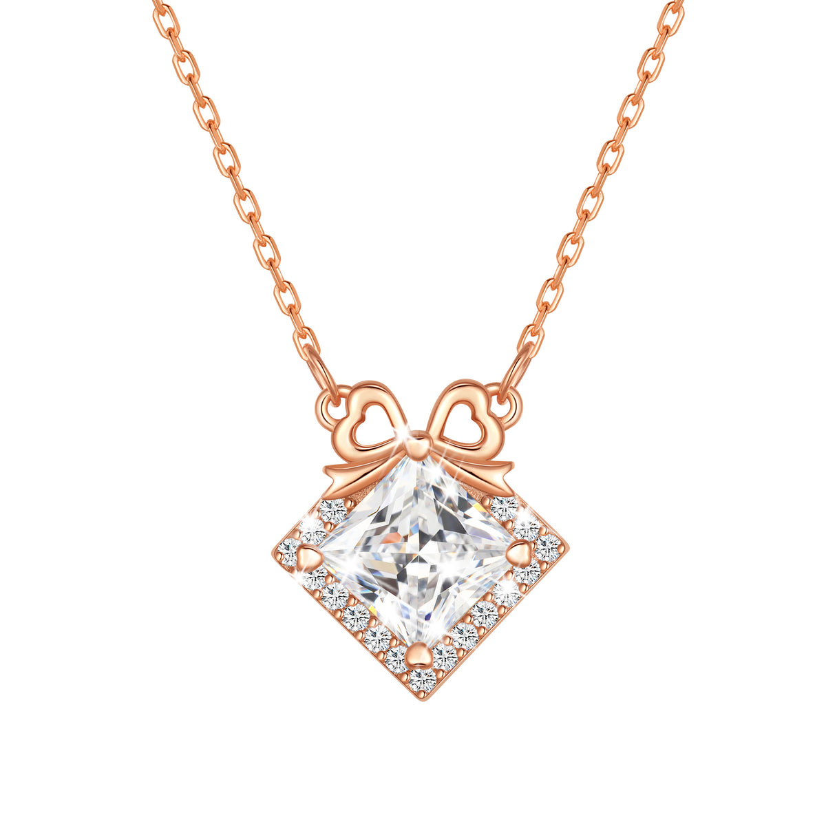 Beautlace 925 Sterling Silver Moissanite Bow Necklace, 1ct D VVS1 Simulated Diamond Bowknot Pendant Necklace Jewelry Gift for Women