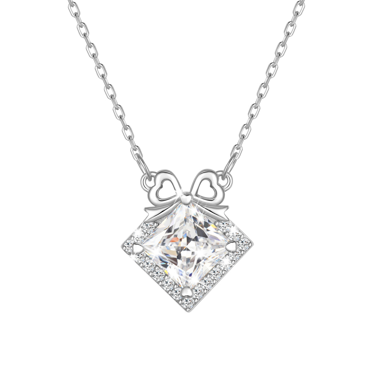 Beautlace 925 Sterling Silver Moissanite Bow Necklace, 1ct D VVS1 Simulated Diamond Bowknot Pendant Necklace Jewelry Gift for Women