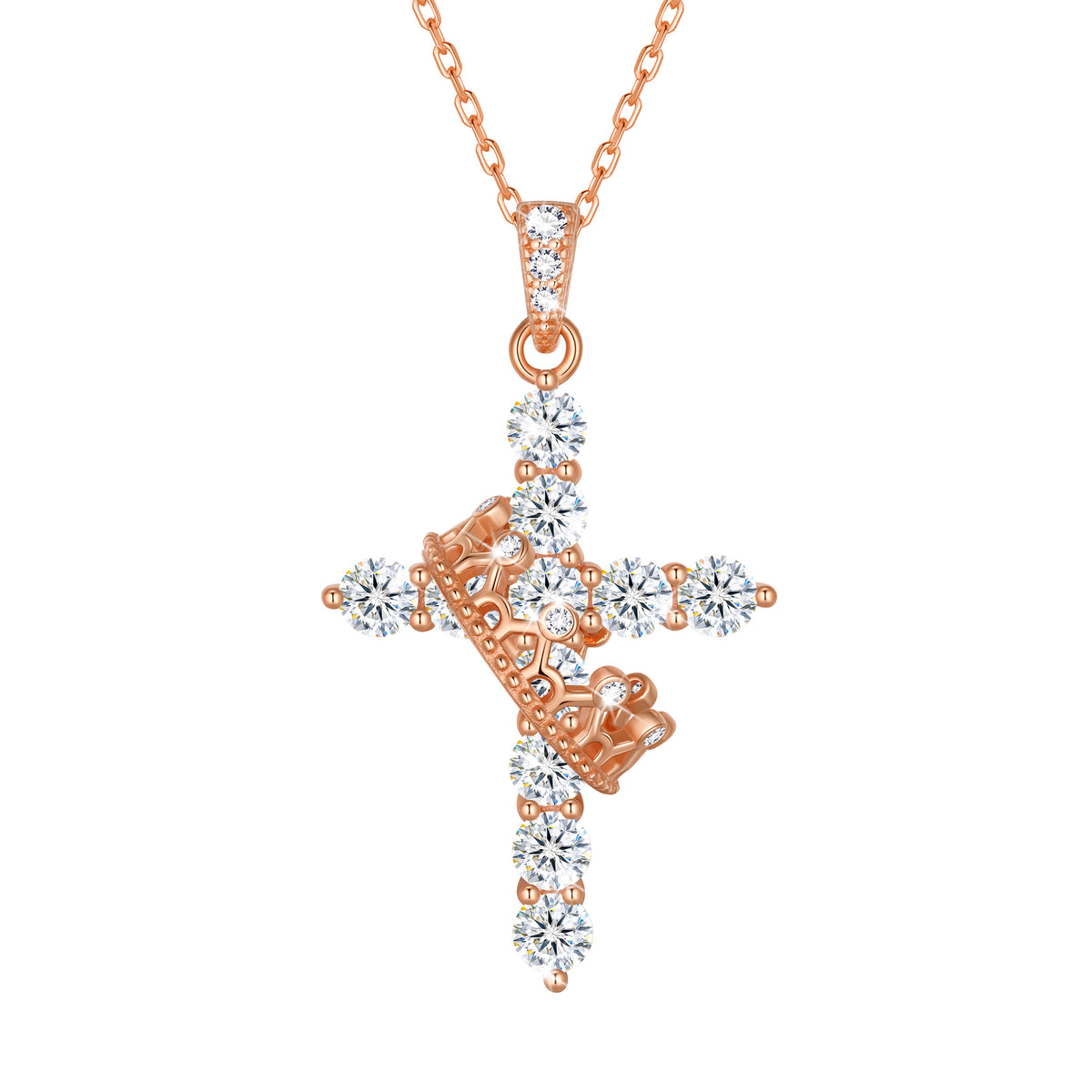 Beautlace Cross D Color VVS1 Moissanite Necklace,925 Sterling Silver Rotated Crown Round Cut Simulated Diamond Pendant Necklace Jewelry Gift for Women Wife Lover