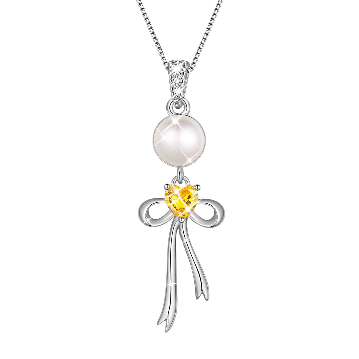 S925 Sterling Silver Birthstone Necklace for Women,Pearl Bow Pendant Necklace with CZ Birthstone,Jewelry Gift for Her Wife Mom Girlfriend,Birthday Mother’s Day Christmas Gift