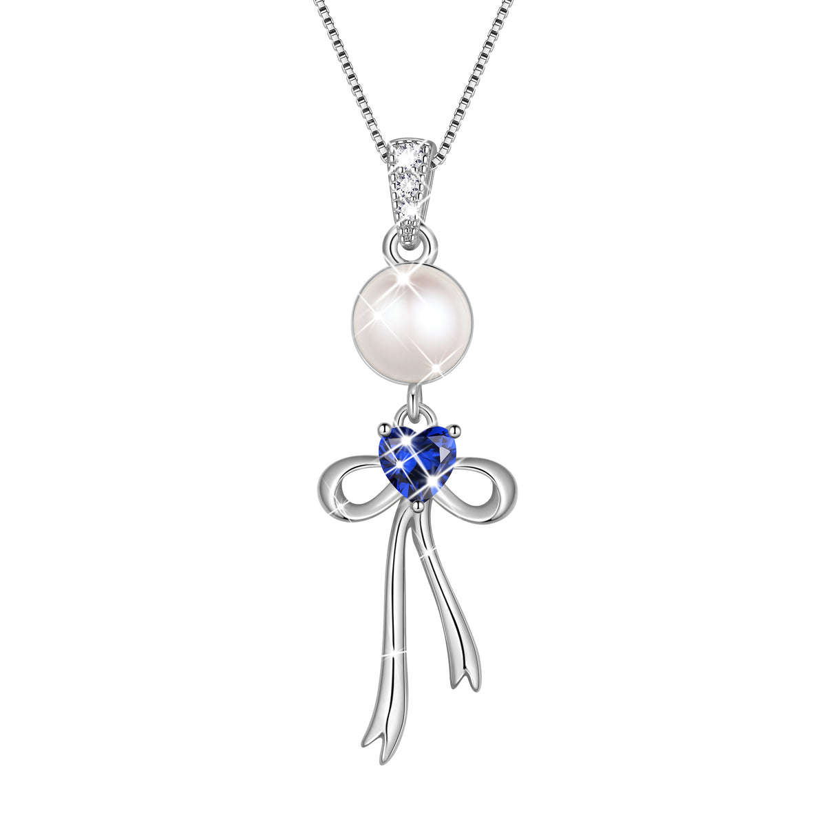 S925 Sterling Silver Birthstone Necklace for Women,Pearl Bow Pendant Necklace with CZ Birthstone,Jewelry Gift for Her Wife Mom Girlfriend,Birthday Mother’s Day Christmas Gift
