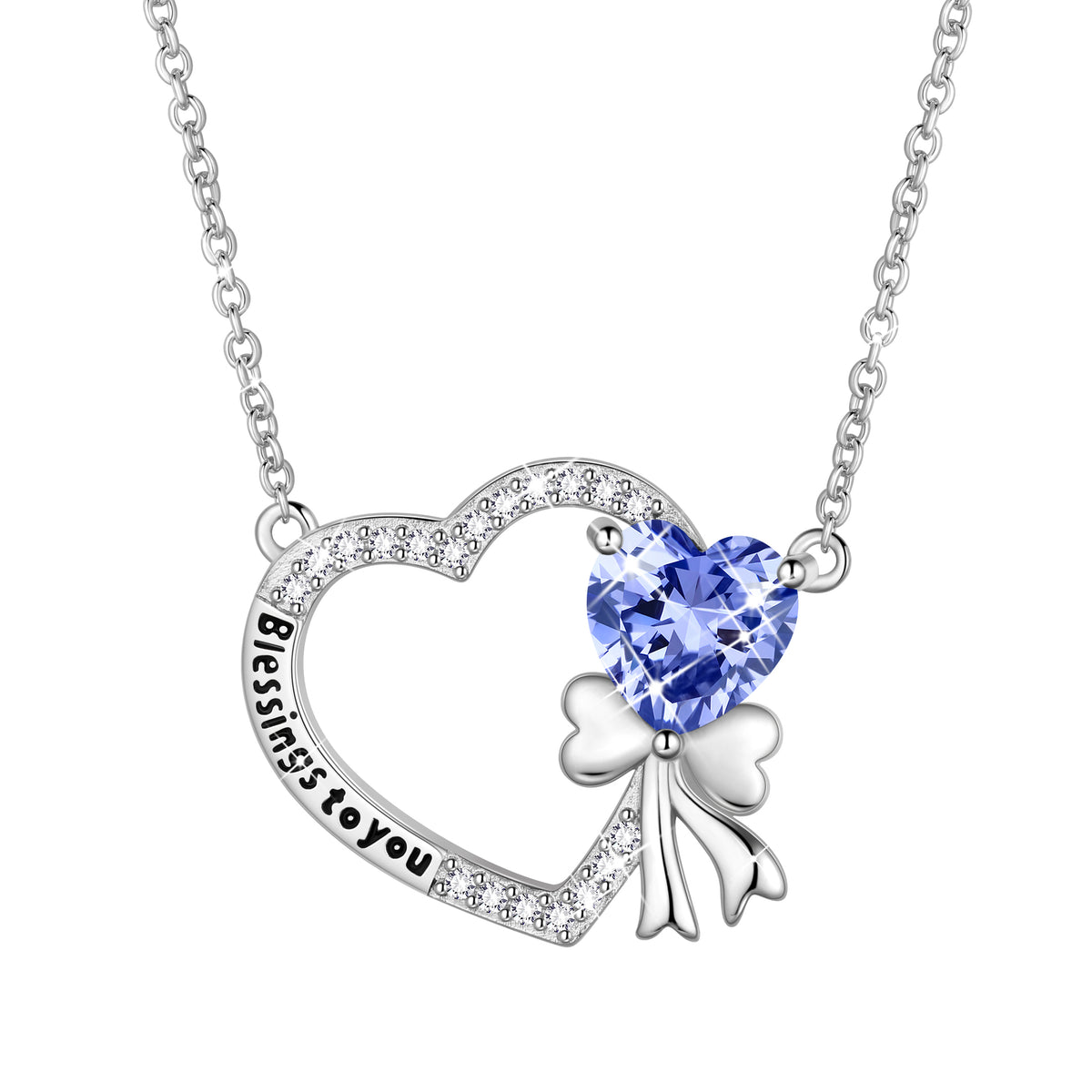 925 Sterling Silver Heart Birthstone Necklace, Bow Knot Pendant Christmas Birthday Anniversary Jewelry Gift for Women Mom