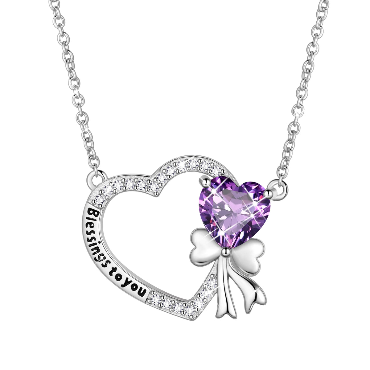 925 Sterling Silver Heart Birthstone Necklace, Bow Knot Pendant Christmas Birthday Anniversary Jewelry Gift for Women Mom